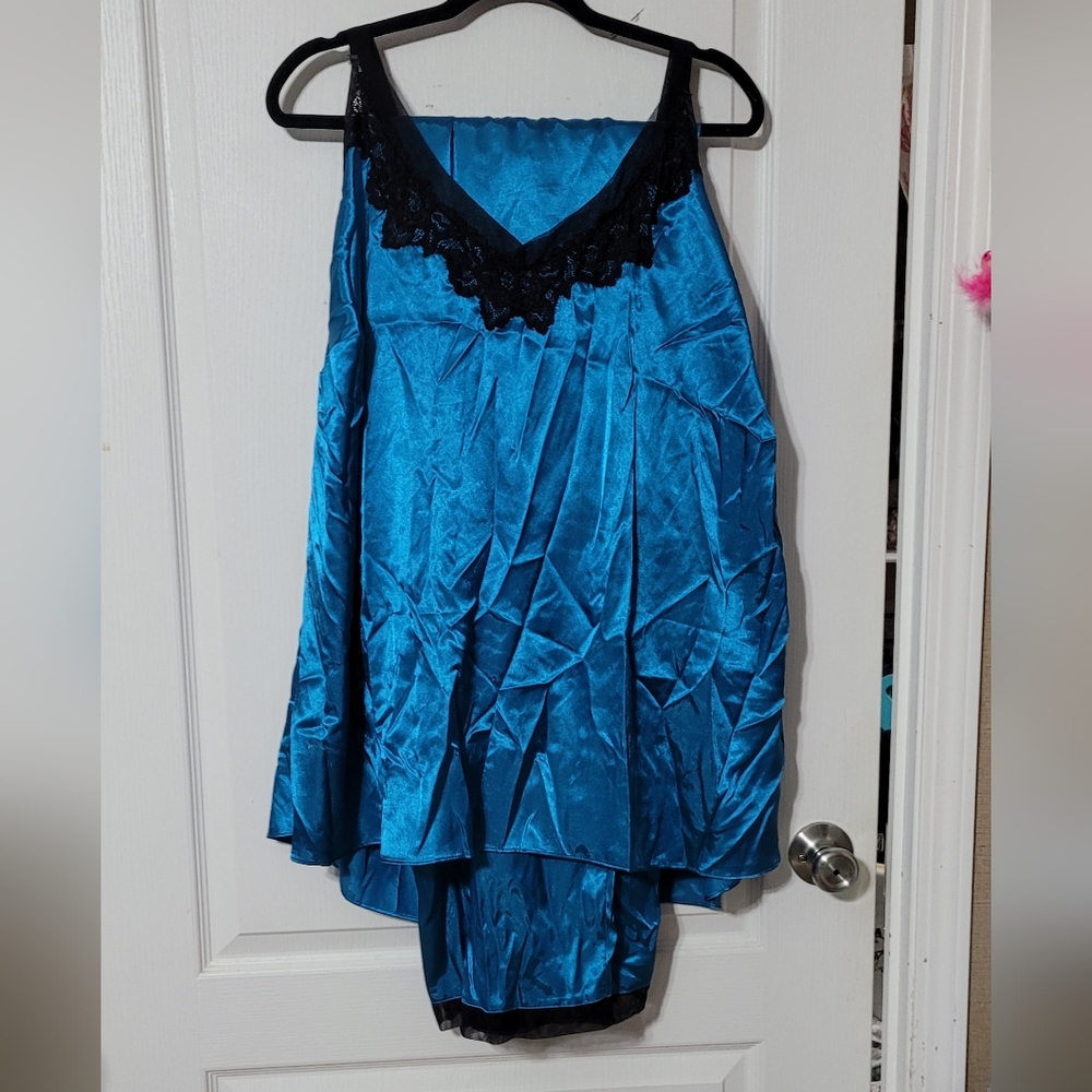 Teal & Black Lace 2pc Pajamas Tank & Pants Plus Size 3X